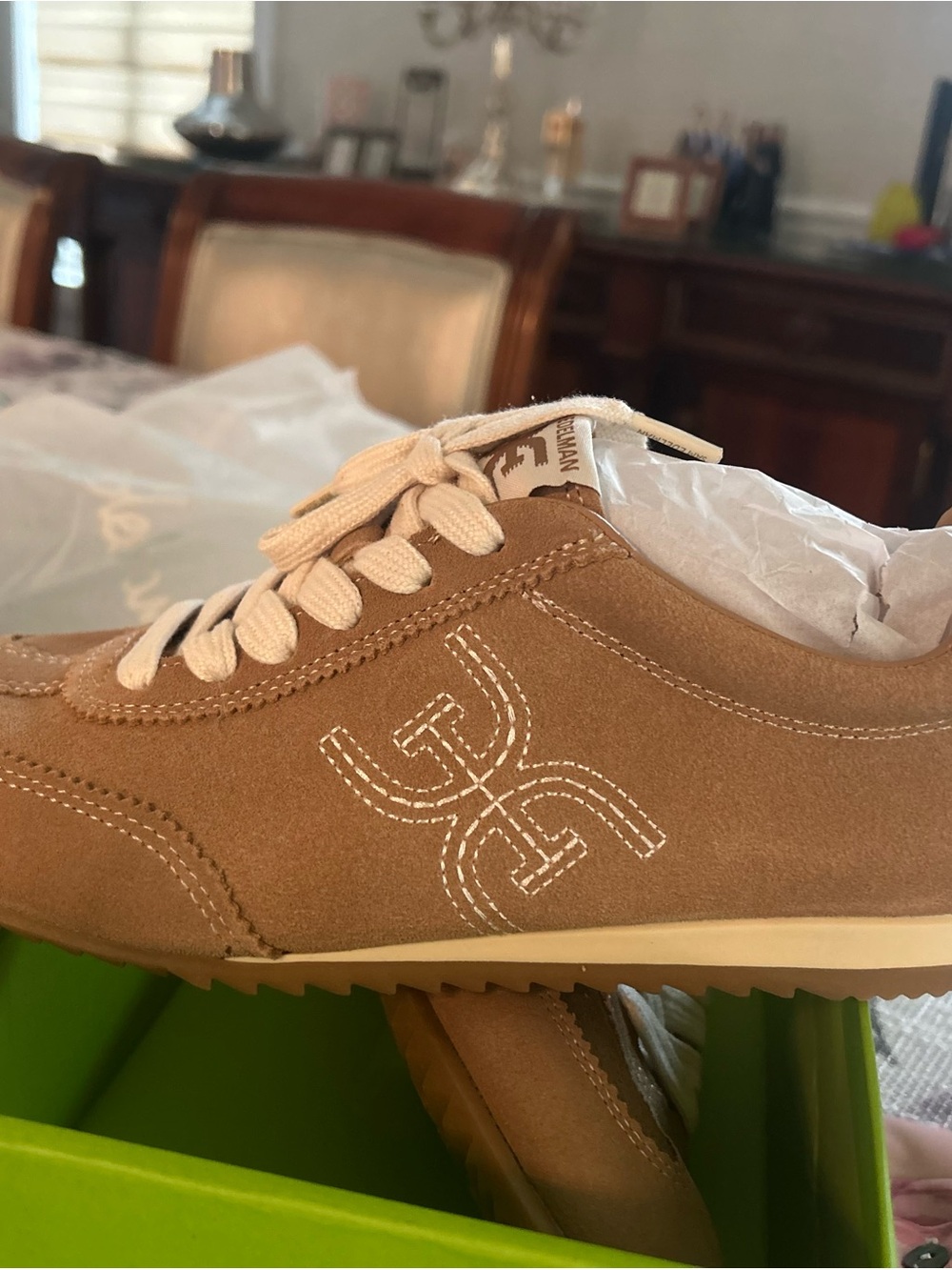 Sam Edelman Women's Tan Suede Sneakers with White Laces